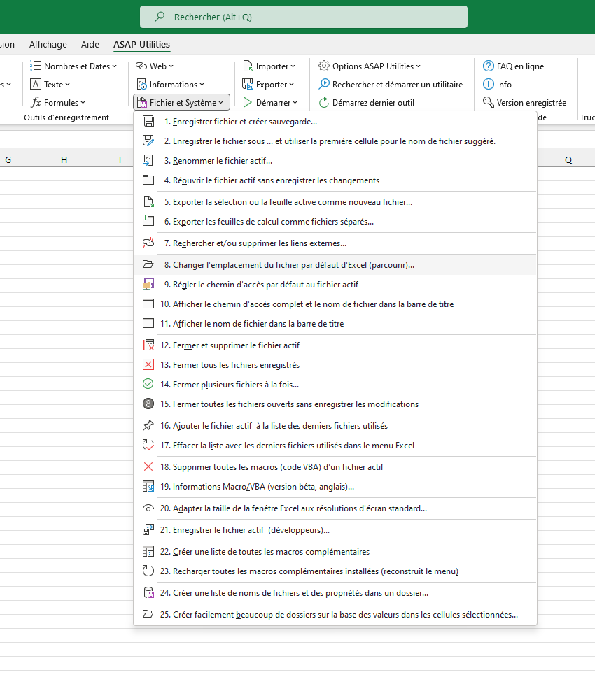 Fichier et Système  ›  8 Changer l'emplacement du fichier par défaut d'Excel (parcourir)...