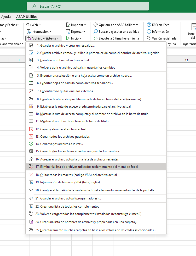 Archivo y Sistema  ›  17 Eliminar la lista de archivos utilizados recientemente del menú de Excel