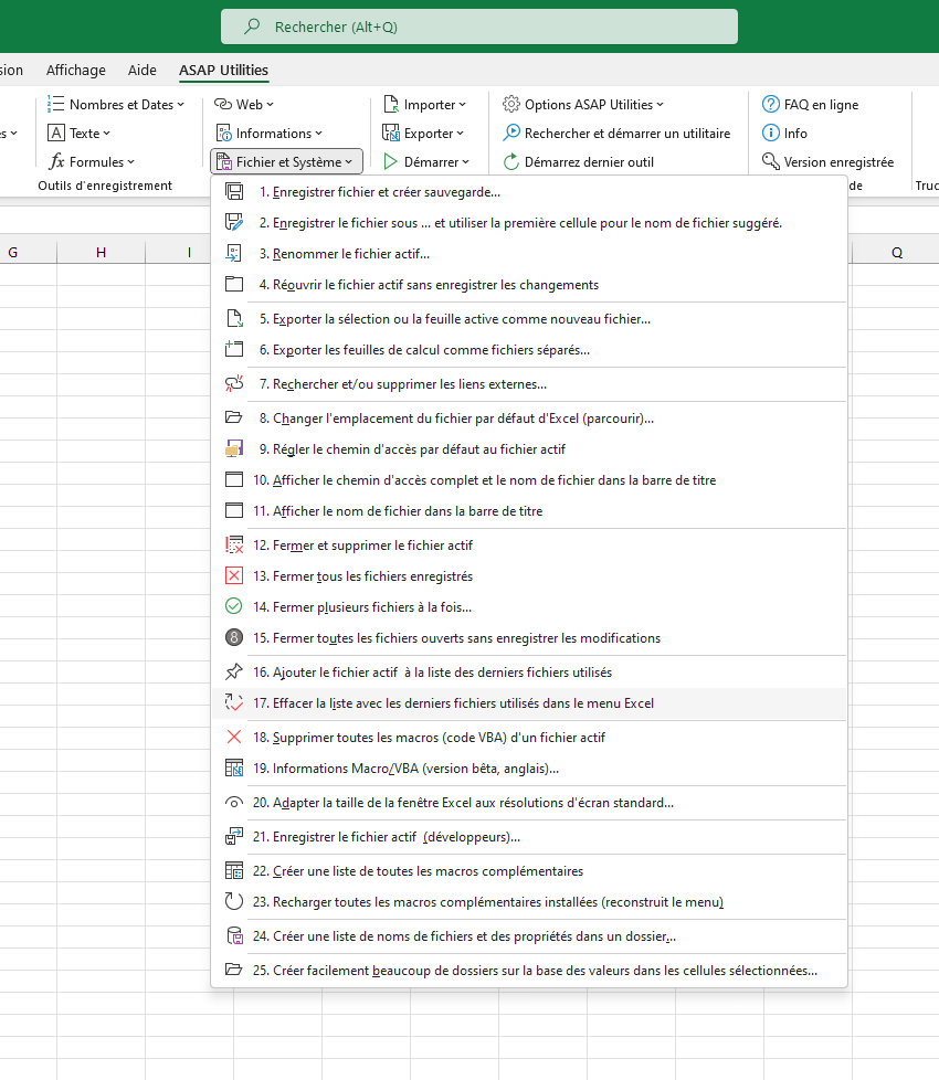 Fichier et Système  ›  17 Effacer la liste avec les derniers fichiers utilisés dans le menu Excel