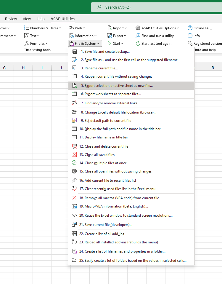 File & System  ›  5 Export selection or active sheet as new file...