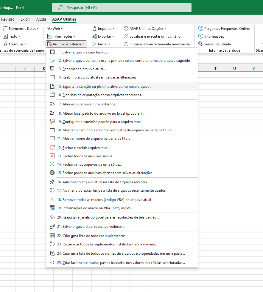 Arquivo e Sistema  ›  5 Exportar a seleção ou planilha ativa como novo arquivo...