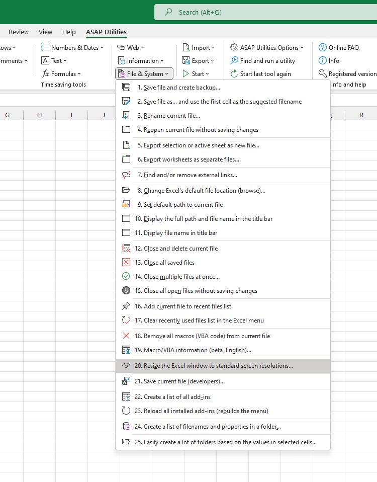 File & System  ›  20 Resize the Excel window to standard screen resolutions...