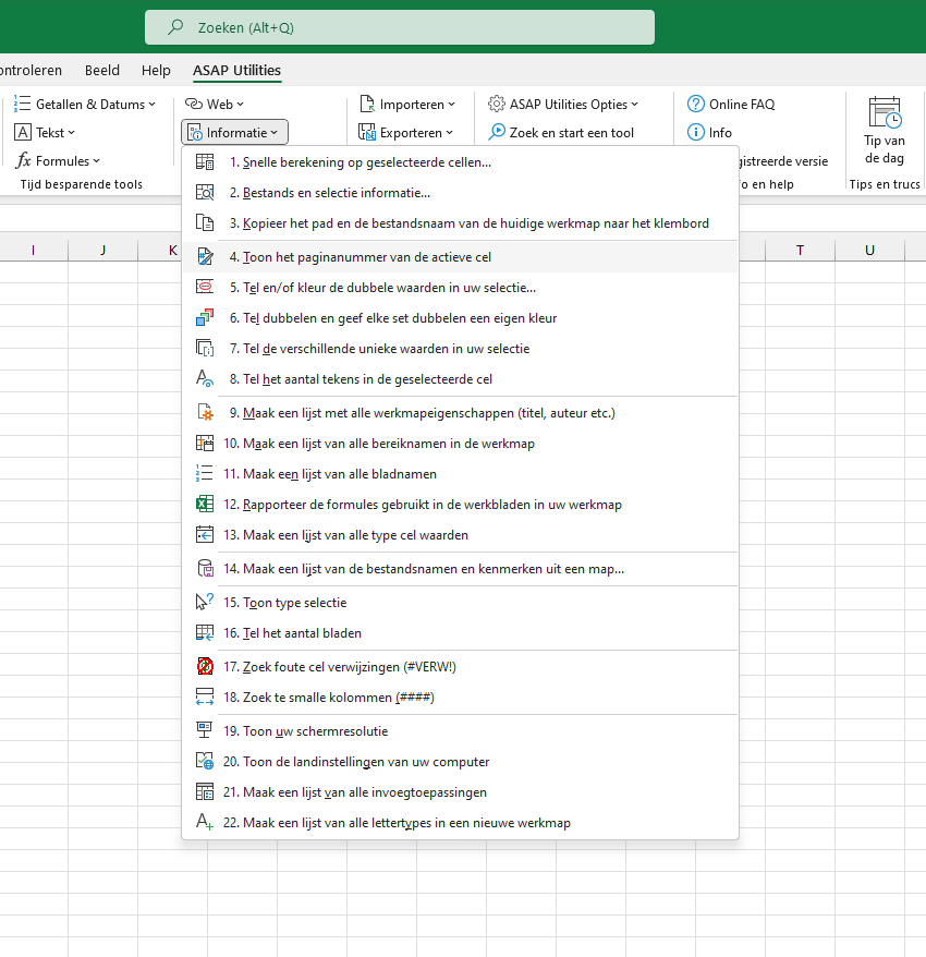 Informatie  ›  4 Toon het paginanummer van de actieve cel