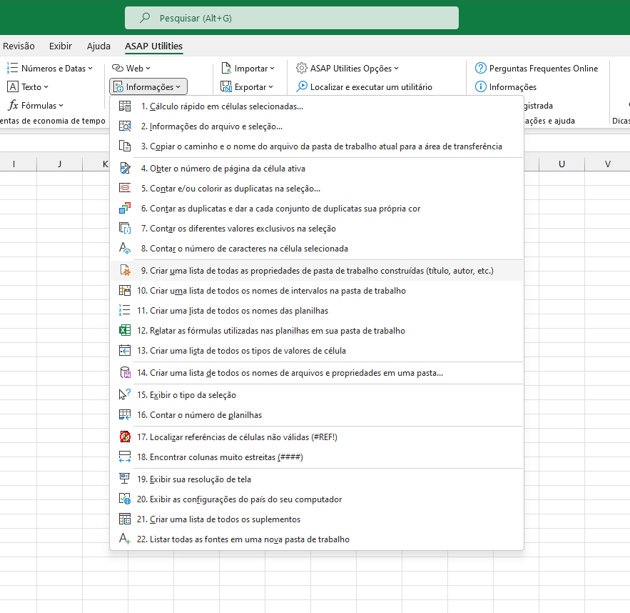 Informações  ›  9 Criar uma lista de todas as propriedades de pasta de trabalho construídas (título, autor, etc.)