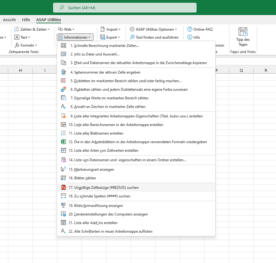 Informationen  ›  17 Ungültige Zellbezüge (#BEZUG!) suchen