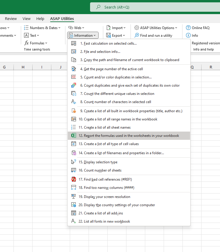 Information  ›  12 Report the formulas used in the worksheets in your workbook