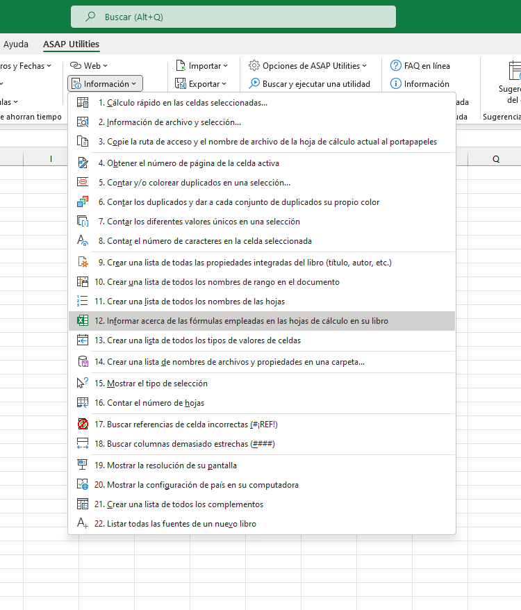 Información  ›  12 Informar acerca de las fórmulas empleadas en las hojas de cálculo en su libro