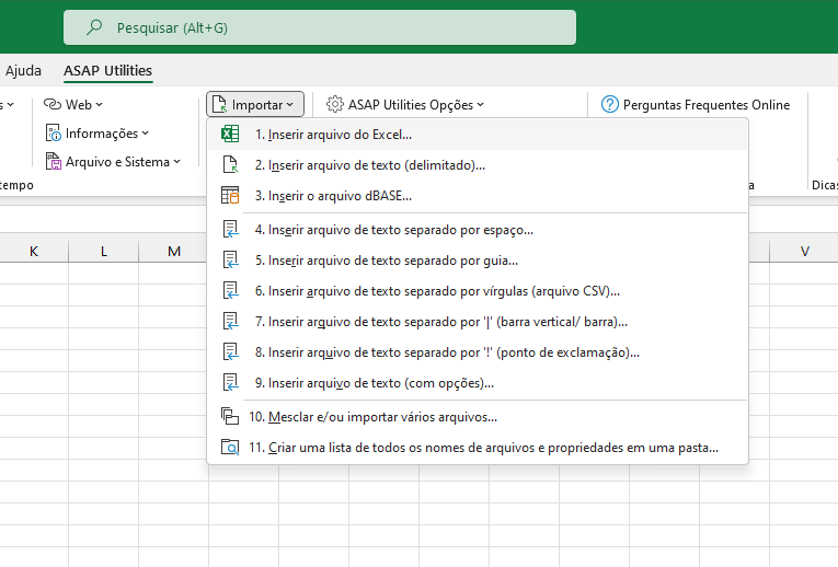 Importar  ›  1 Inserir arquivo do Excel...
