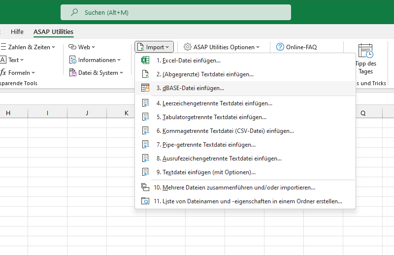 Import  ›  3 dBASE-Datei einfügen...