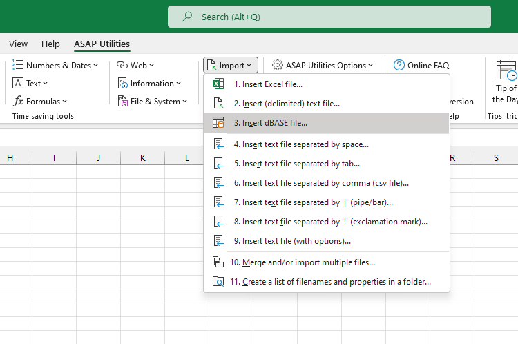 Import  ›  3 Insert dBASE file...