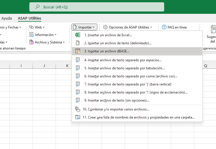 Importar  ›  3 Insertar un archivo dBASE...