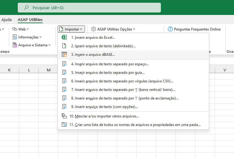 Importar  ›  3 Inserir o arquivo dBASE...