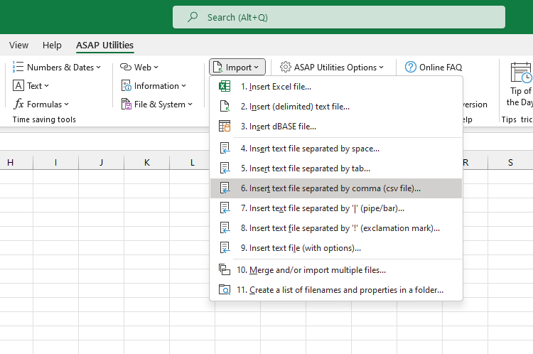 Import  ›  6 Insert text file separated by comma (csv file)...