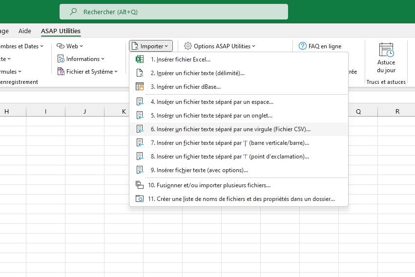 Importer  ›  6 Insérer un fichier texte séparé par une virgule (Fichier CSV)...