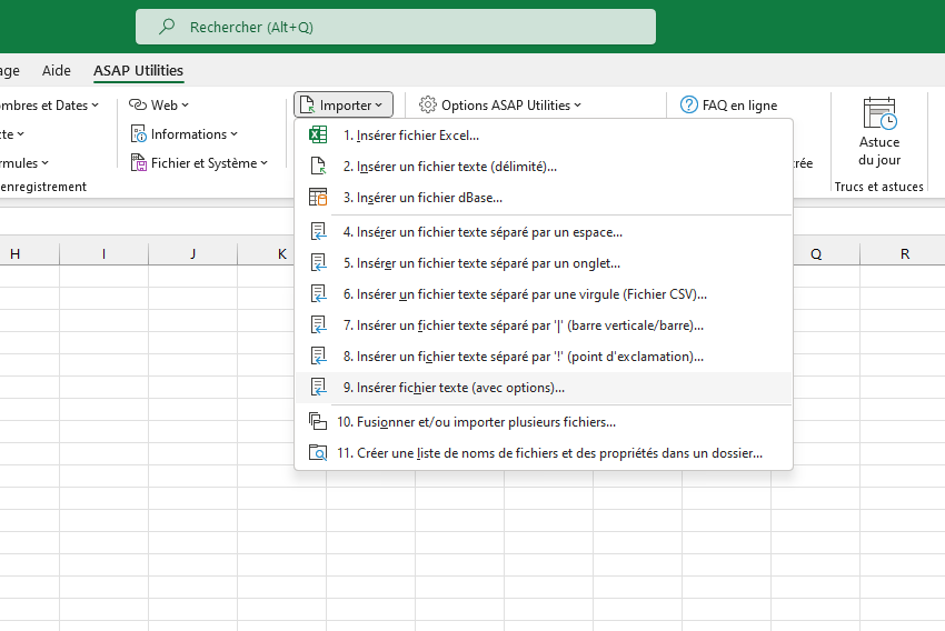 Importer  ›  9 Insérer fichier texte (avec options)...