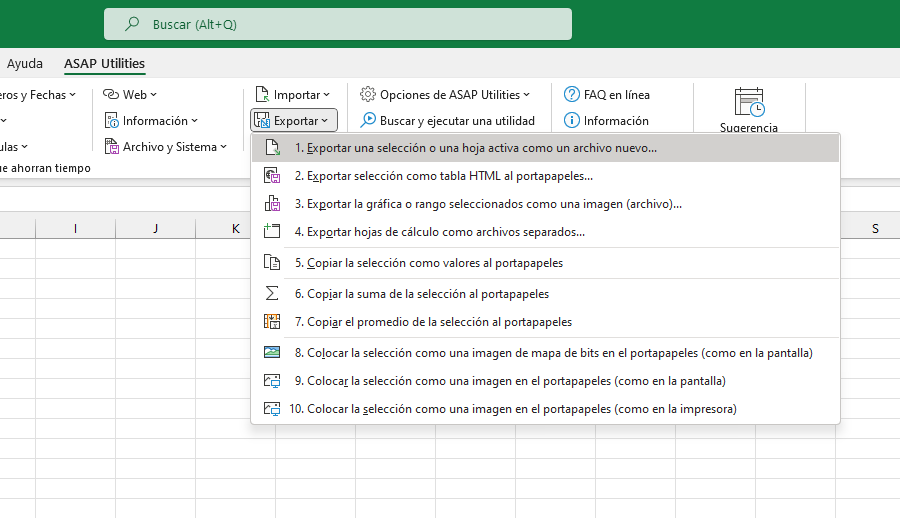 Exportar  ›  1 Exportar una selección o una hoja activa como un archivo nuevo...