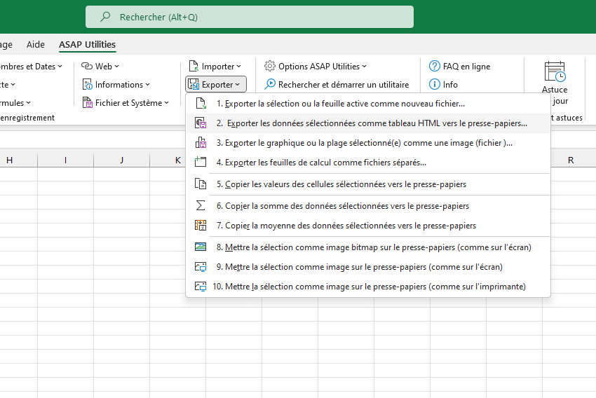 Exporter  ›  2  Exporter les données sélectionnées comme tableau HTML vers le presse-papiers...