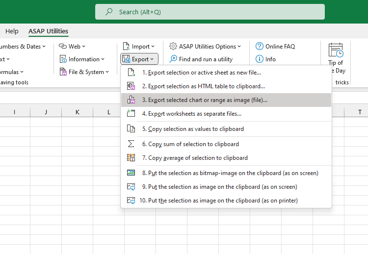 Export  ›  3 Export selected chart or range as image (file)...