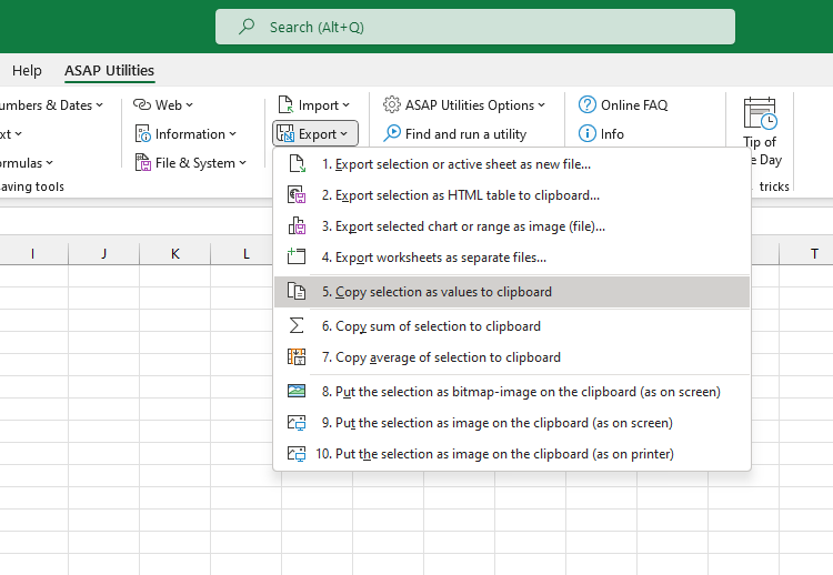 Export  ›  5 Copy selection as values to clipboard