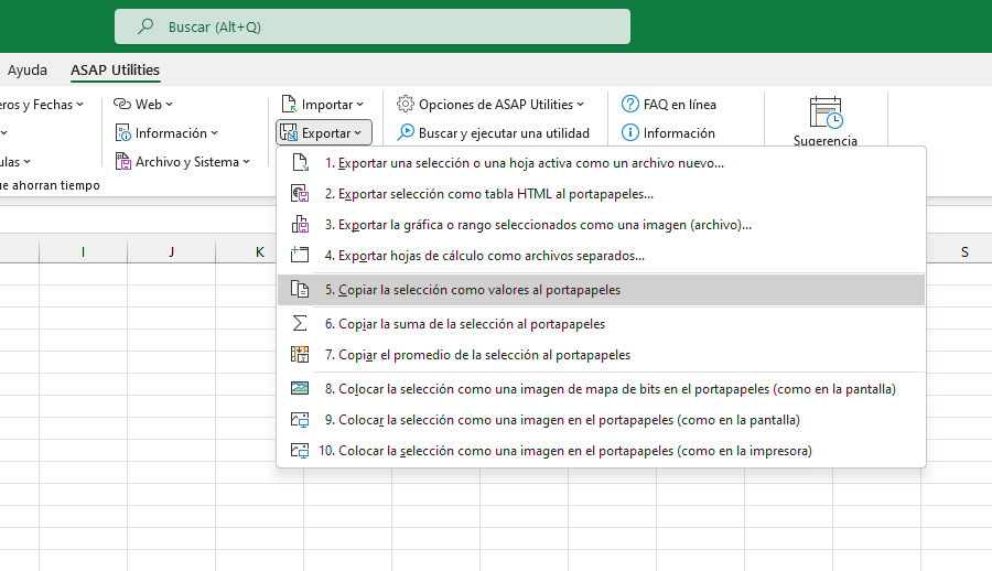 Exportar  ›  5 Copiar la selección como valores al portapapeles