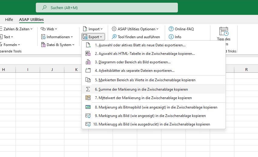 Export  ›  6 Summe der Markierung in die Zwischenablage kopieren