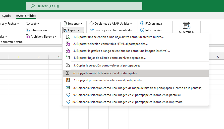 Exportar  ›  6 Copiar la suma de la selección al portapapeles
