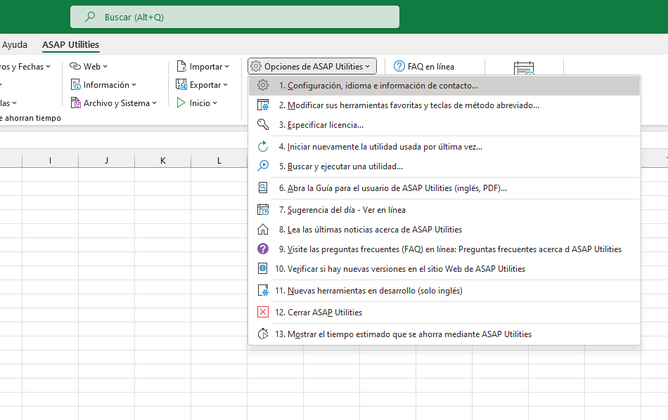 Opciones de ASAP Utilities  ›  1 Configuración, idioma e información de contacto...