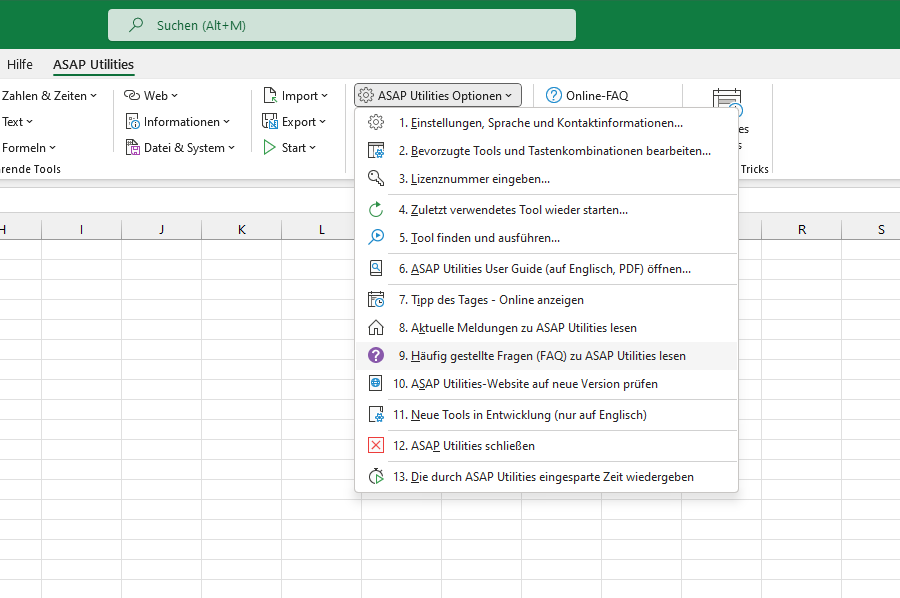 ASAP Utilities Optionen  ›  9 Häufig gestellte Fragen (FAQ) zu ASAP Utilities lesen
