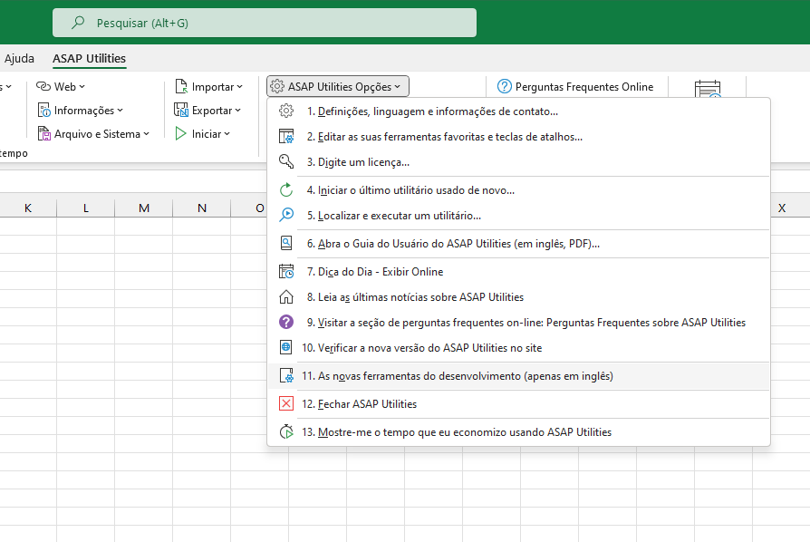 ASAP Utilities Opções  ›  11 As novas ferramentas do desenvolvimento (apenas em inglês)