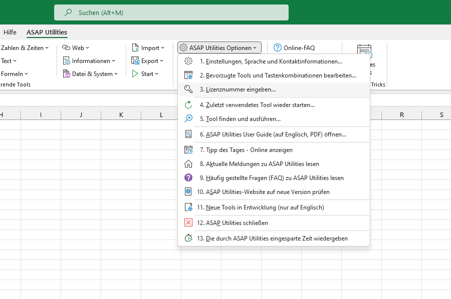 ASAP Utilities Optionen  ›  3 Lizenznummer eingeben...