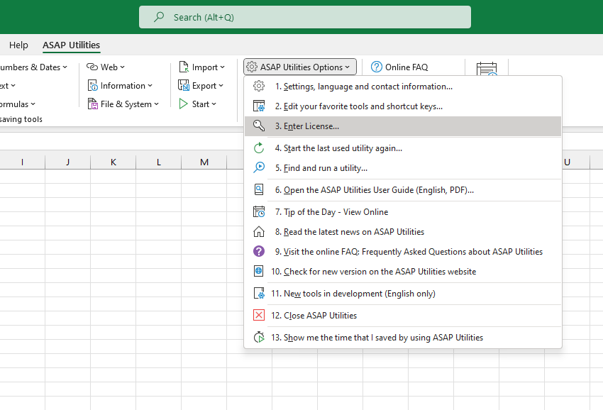 ASAP Utilities Options  ›  3 Enter License...