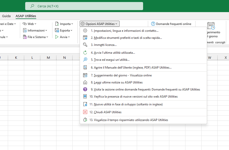 Opzioni ASAP Utilities  ›  1 Impostazioni, lingua e informazioni di contatto...