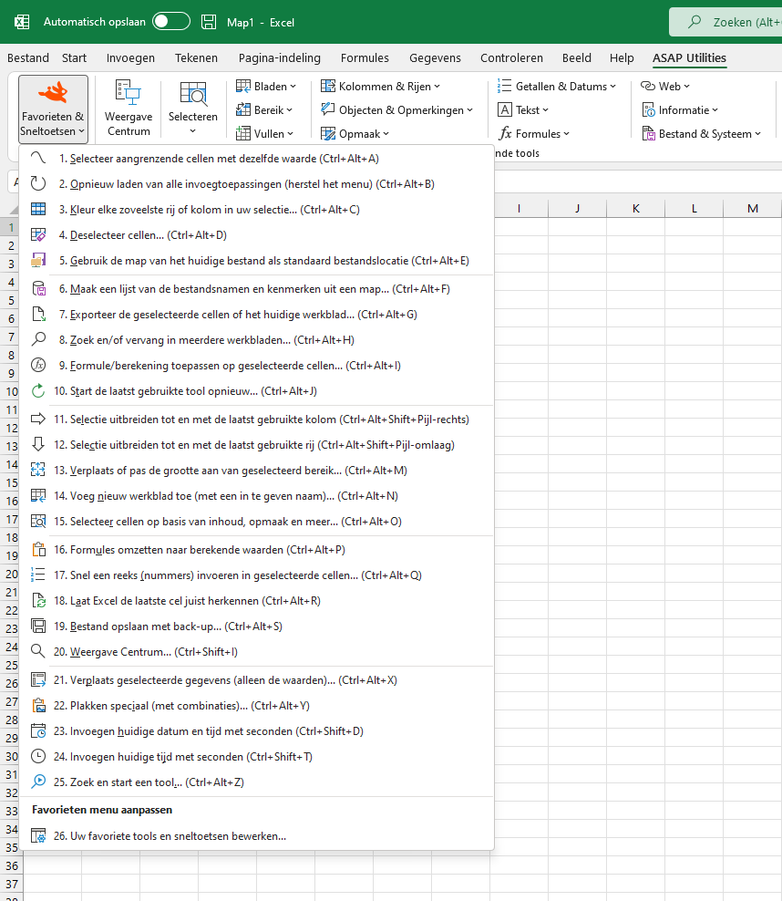 Favorieten & Sneltoetsen › 1 Uw favoriete tools en sneltoetsen bewerken... Favorieten & Sneltoetsen › 1 Uw favoriete tools en sneltoetsen bewerken...