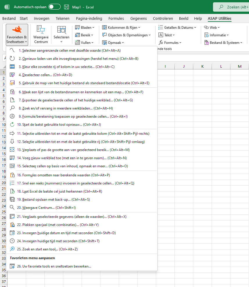 Favorieten & Sneltoetsen  ›  1 Uw favoriete tools en sneltoetsen bewerken...