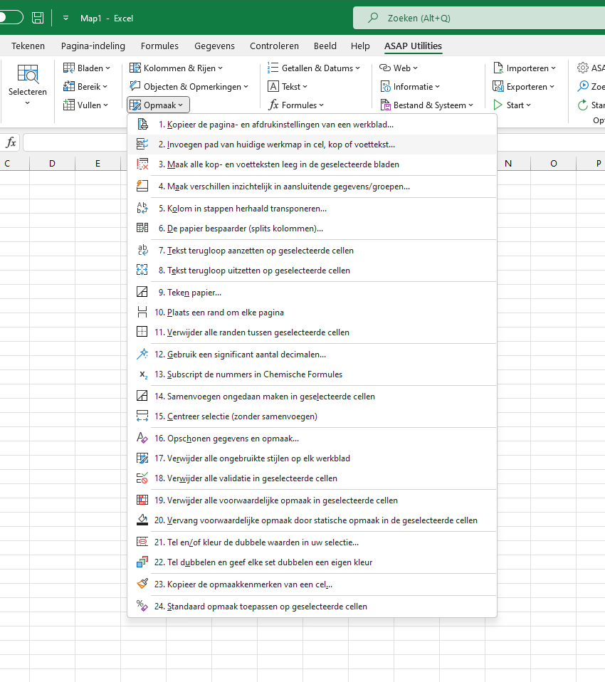 Opmaak  ›  2 Invoegen pad van huidige werkmap in cel, kop of voettekst...