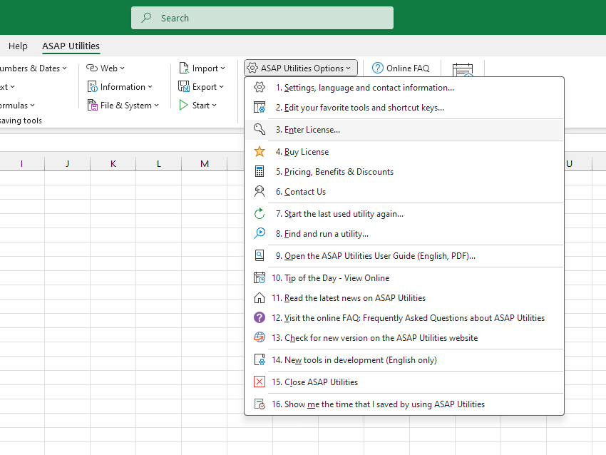 ASAP Utilities Options  ›  3 Enter License...