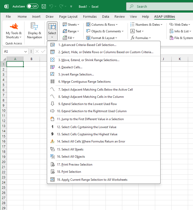 Select  ›  1 Advanced Criteria-Based Cell Selection...
