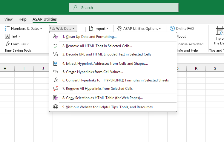 Web Data  ›  8 Copy Selection as HTML Table (for Web Pages)...