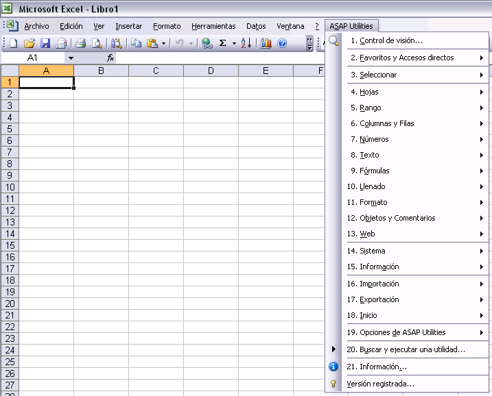 Das Excel menu mit ASAP Utilities