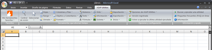 The Excel menu with ASAP Utilities