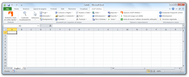 Excel con ASAP Utilities nel menu