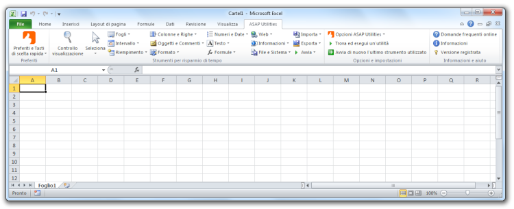 Excel con ASAP Utilities nel menu