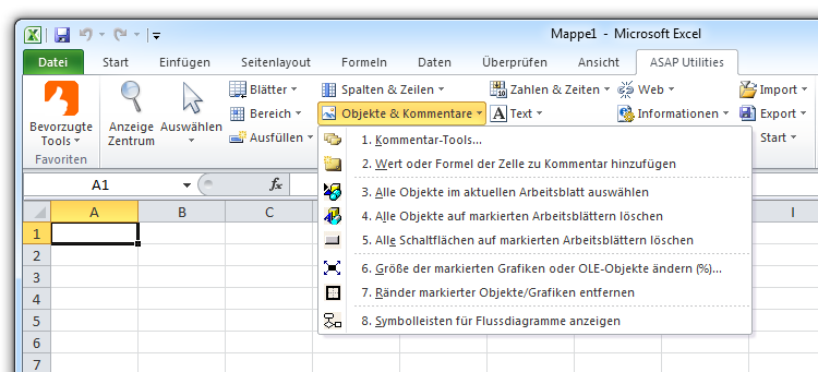 ASAP Utilities » Objekte & Kommentare Objekte & Kommentare