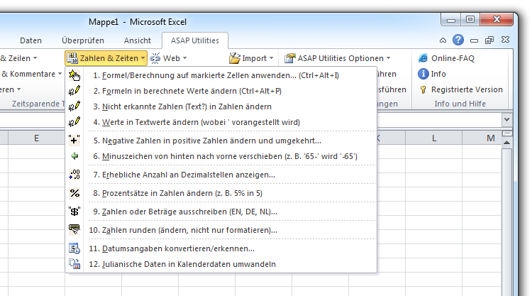 ASAP Utilities » Zahlen & Zeiten Zahlen & Zeiten