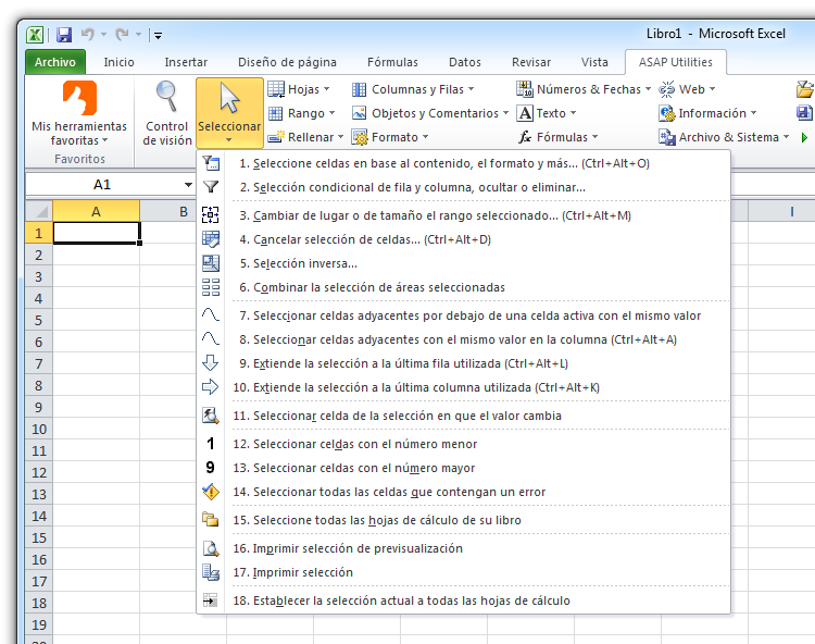 ASAP Utilities » Seleccionar Seleccionar