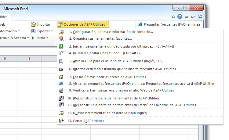 ASAP Utilities › Opciones de ASAP Utilities Opciones de ASAP Utilities
