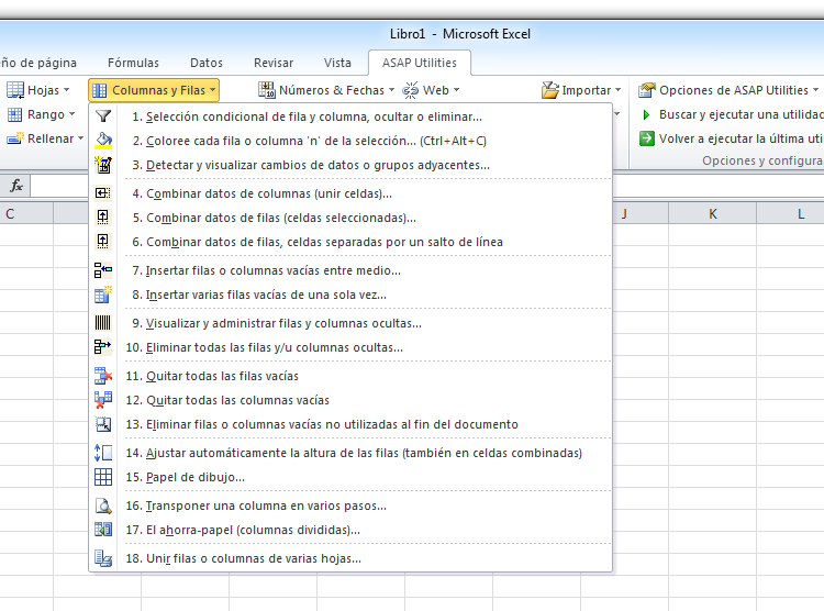 ASAP Utilities » Columnas y Filas Columnas y Filas
