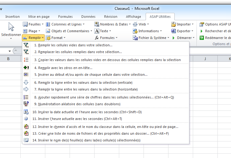 ASAP Utilities » Remplir Remplir