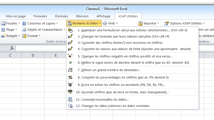 ASAP Utilities » Nombres et Dates Nombres et Dates