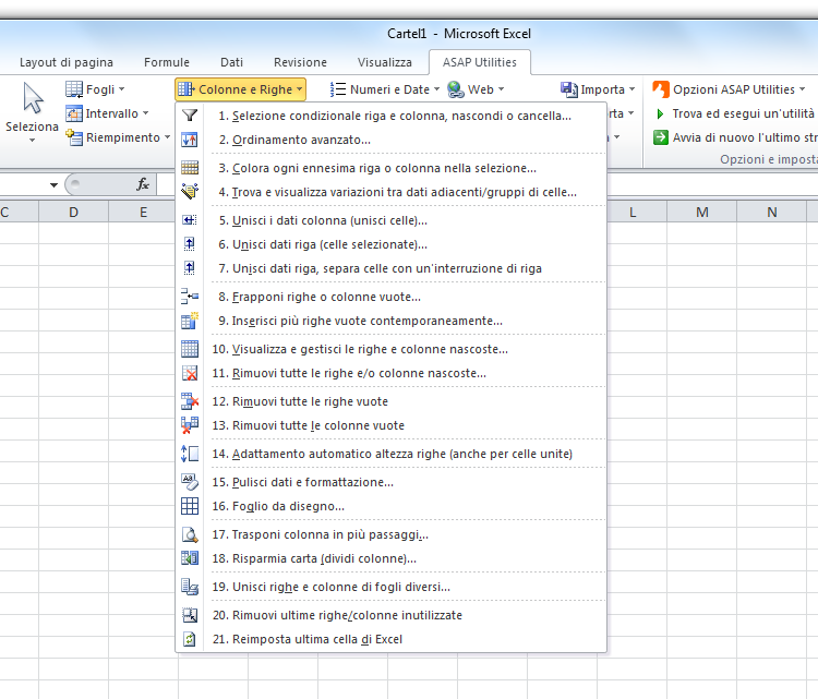 ASAP Utilities » Colonne e Righe Colonne e Righe